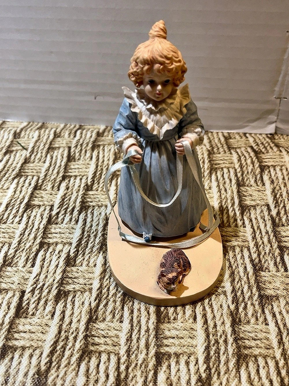 Porcelain-Style Girl Figurine Decor in Blue & Tan Maud Humphrey The Magic Kitten